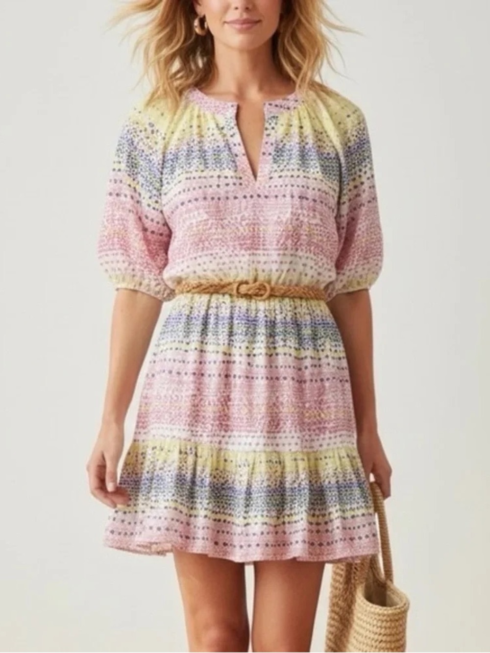 Willa Story • Rachel Dress in Pixel print mini cotton voile colorful puff sleeve